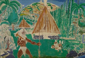 La grande case peinte : forme ronde, flèche faîtière, pins colonnaires