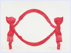 Niñas Rojas, VII. 2008 Lapicero de tinta roja sobre papel arches 300gr.  56 x 76 cm. Colección Privada 