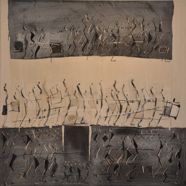 NOTES ARCHIVEES Peinture acrylique pigment sur toile 100 x 99 cm 2014