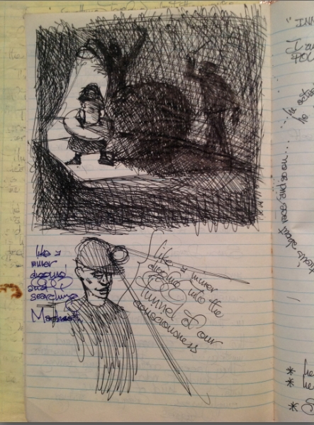 ©Christopher Cozier, croquis de l’installation, II Acte, journaux privés de C. Cozier 1992-1995